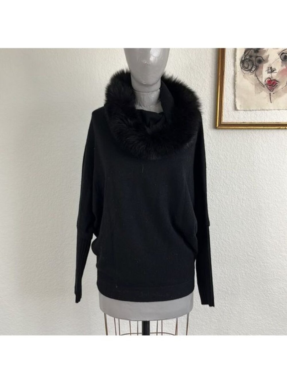 Saks Fifth Ave Cashmere Rabbit Fur Collar Sweater